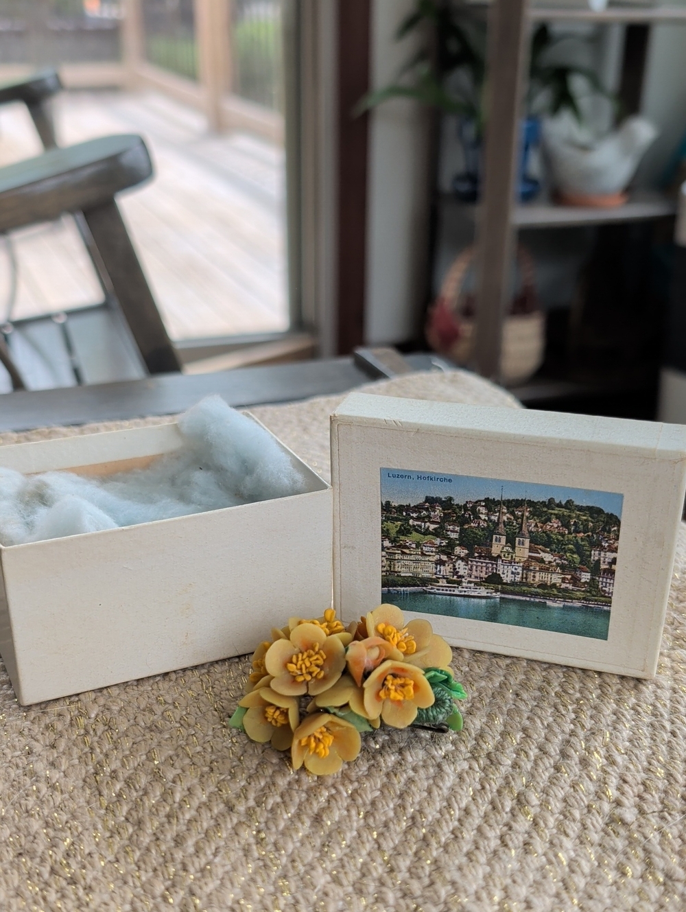 1930's, Made And Sold In Switzerland Yellow Bouquet Brooch, With Original Box!